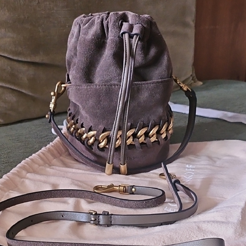 Rebecca Minkoff Gray and Gold Crossbody Bag with Chain Detail